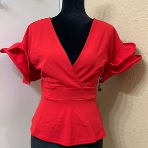 NWT Haute Monde raffle  sleeve blouse